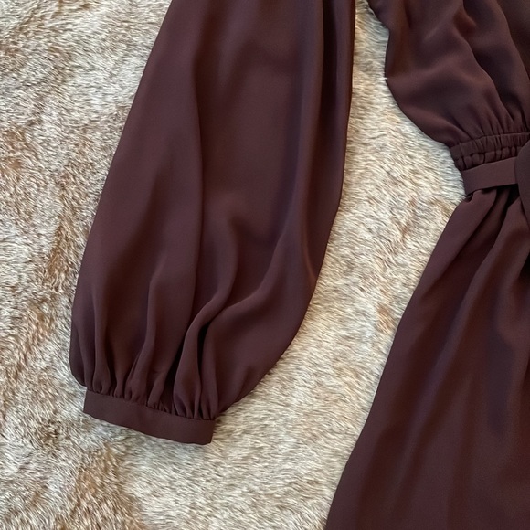 Express Plum V-Neck Elastic Tie Waist Long Sleeve Mini Dress Small NWT - Picture 4 of 10